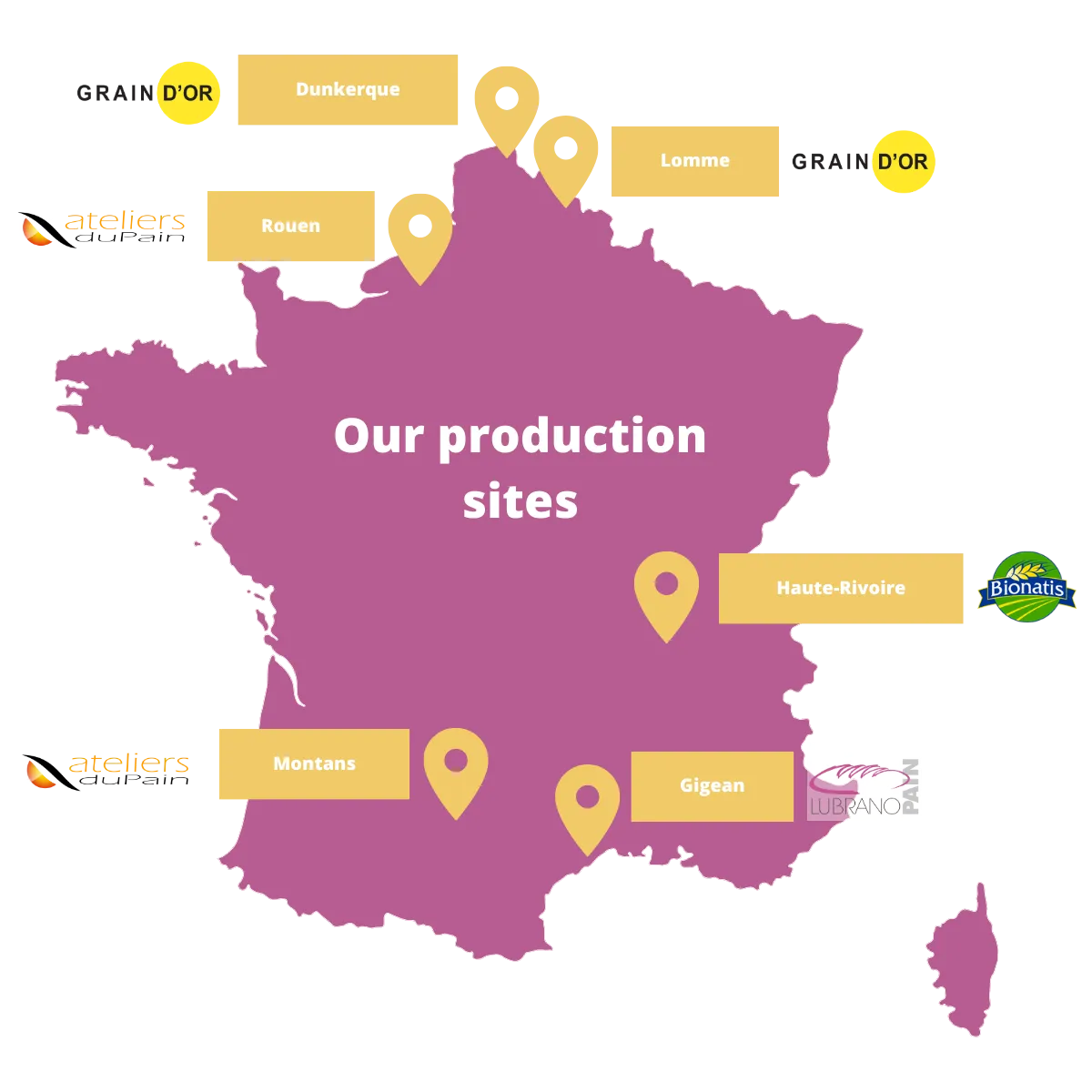 Map of France with Novepan production sites